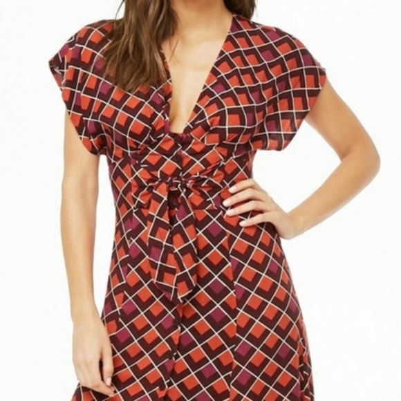 Forever 21 rust geometric print midi dress - Picture 2 of 10